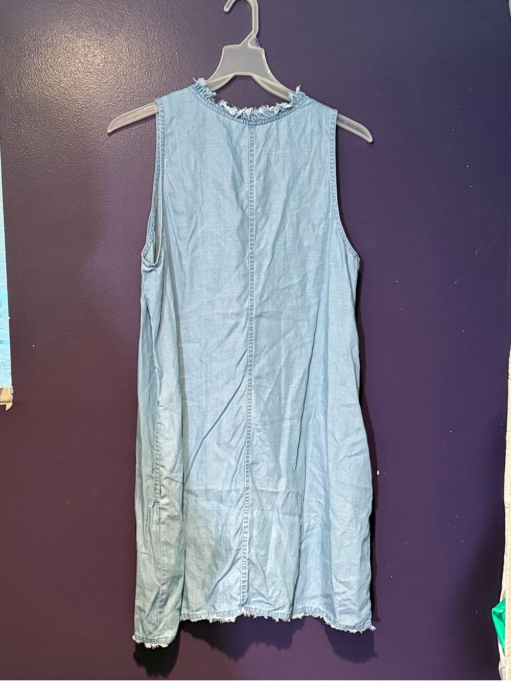 TOMMY BAHAMA Blue Chambray Tencel Ruffled- Frayed V-Neck Casual Shift Dress XL - Picture 2 of 7